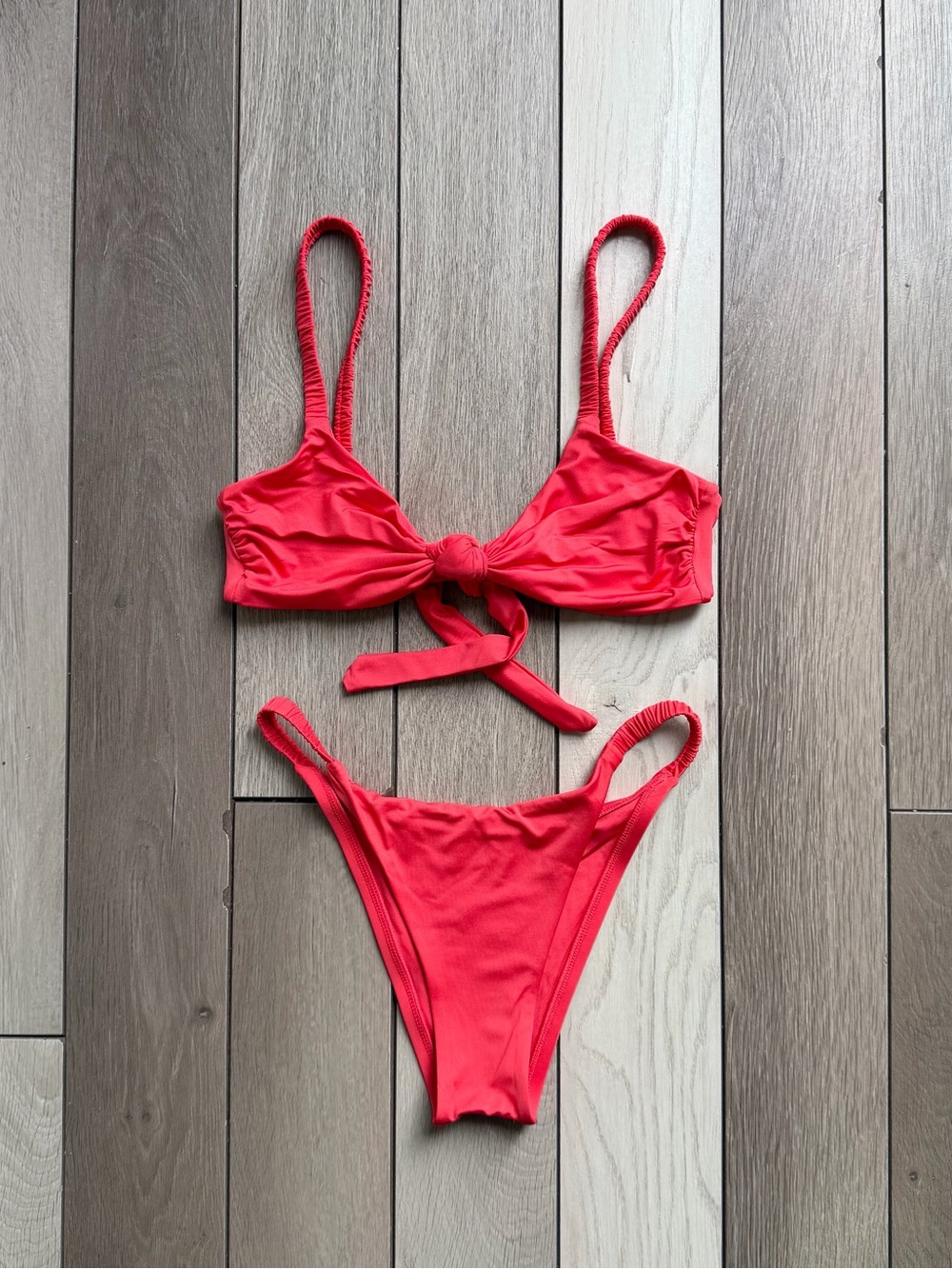 Vitamin A Neon Coral Tie-Front Bikini Set